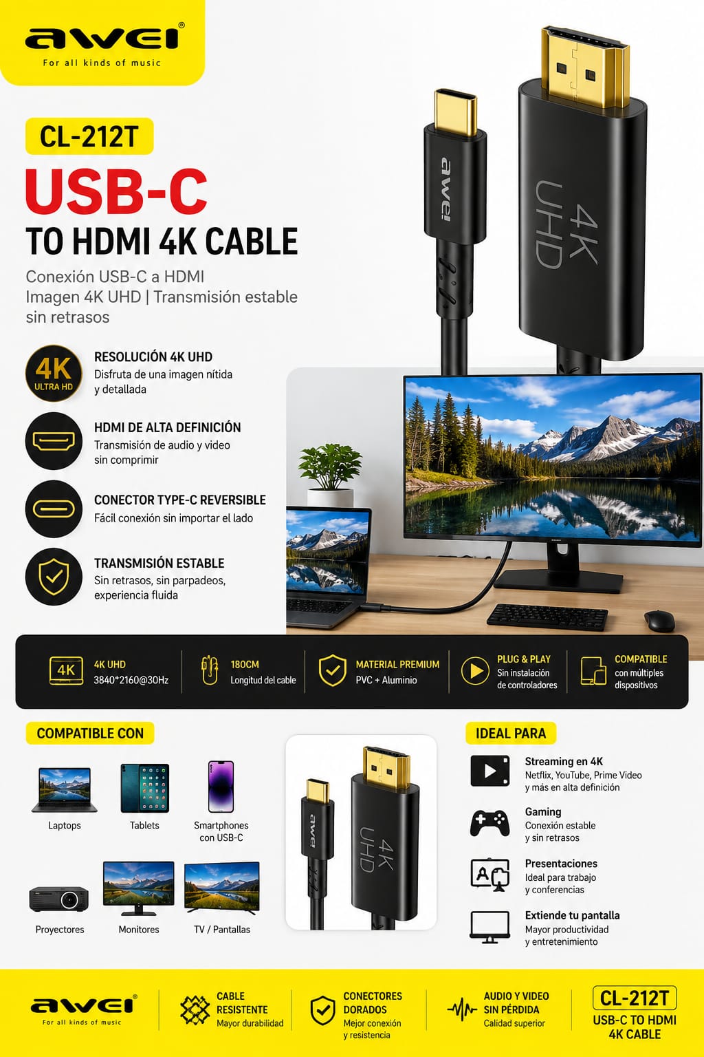 Cable Tipo-C a HDMI CL-212T